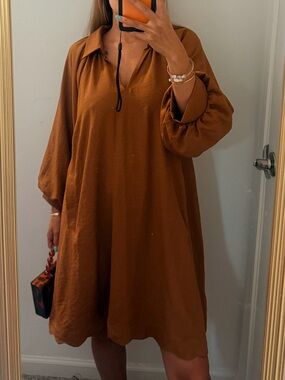 Umgee Cognac Brown Dress - V-Neck Tunic Style